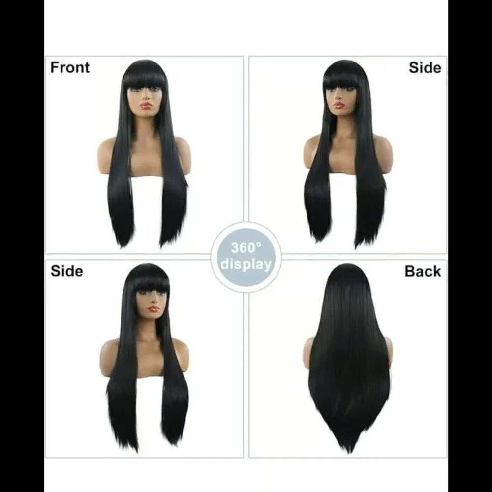 31.5” Straight Long Black Cosplay Wig